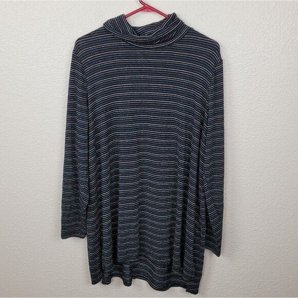 Lane Bryant Metallic Stripe on Black Turtleneck Top Size 18/20 (2698) - Picture 2 of 4